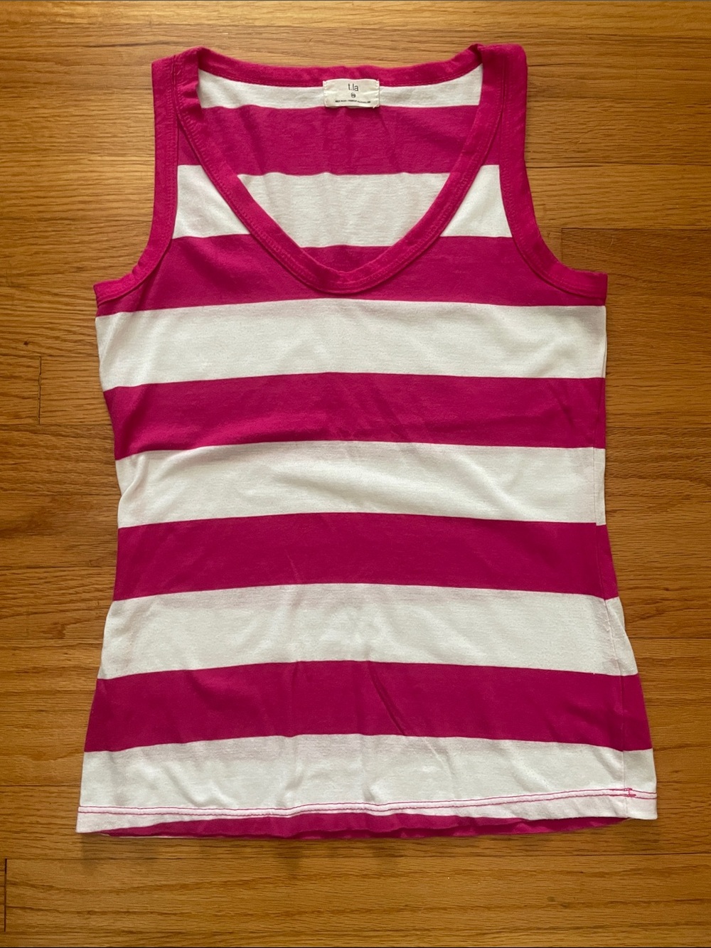 T.La Pink and White Striped Tank Top